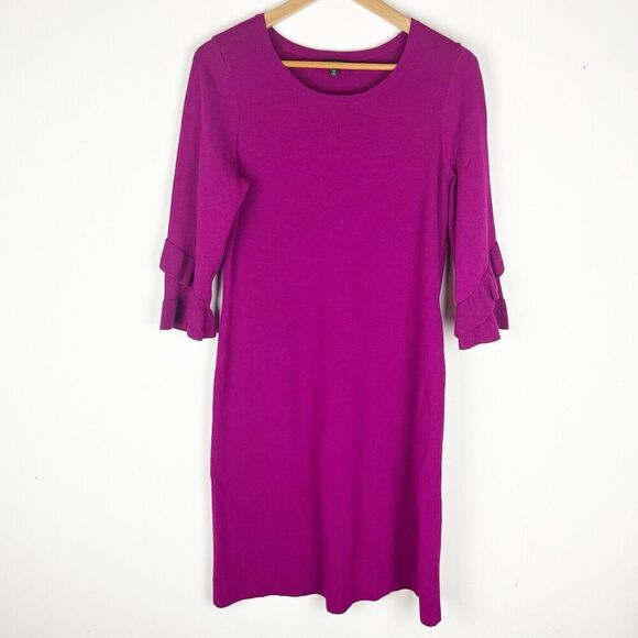Talbots Dresses & Skirts - Talbots Ruffle 3/4 Sleeve Sweater Dress Plum Purple Midi Stretch Viscose Medium‍